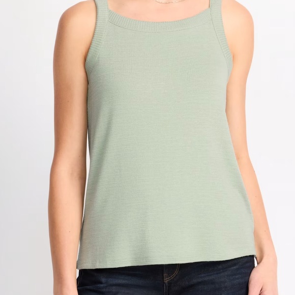 MARKET & SPRUCE TATUM HIGH NECK RIB TRIM TANK GREEN-S - Picture 1 of 3